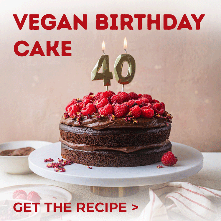 Vegan birthday chocolate cake. Get the recipe.