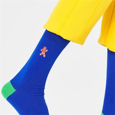 HAPPY SOCKS GINGER BREAD MAN CREW SOCKS - BLUE MULTI