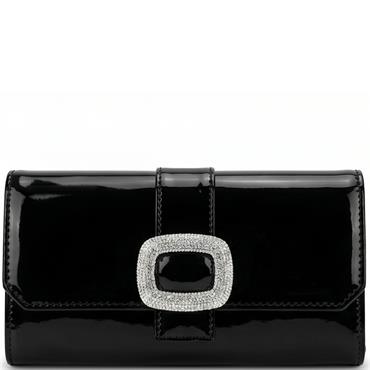 REDZ WOMENS CLUTCH HANDBAG - BLACK PATENT