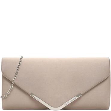 TAMARIS WOMENS CLUTCH HANDBAG - LIGHT TAUPE SATIN