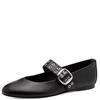 TAMARIS WOMENS FLAT STRAP SHOE - BLACK