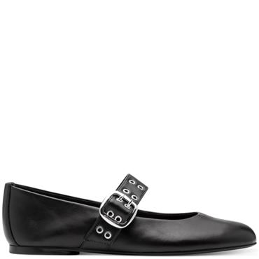 TAMARIS WOMENS FLAT STRAP SHOE - BLACK