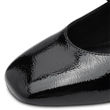 TAMARIS WOMENS LOW HEEL STRAP SHOE - BLACK PATENT