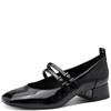 TAMARIS WOMENS LOW HEEL STRAP SHOE - BLACK PATENT