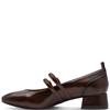 TAMARIS WOMENS LOW HEEL STRAP SHOE - BROWN PATENT