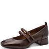 TAMARIS WOMENS LOW HEEL STRAP SHOE - BROWN PATENT