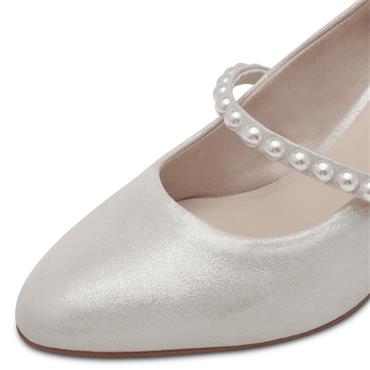TAMARIS WOMENS MED HEEL STRAP COURT SHOE - SILVER