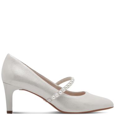 TAMARIS WOMENS MED HEEL STRAP COURT SHOE - SILVER