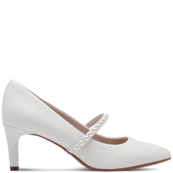 Tamaris Womens Med Heel Strap Court Shoe White 36