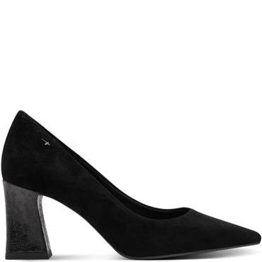 TAMARIS WOMENS MID HEEL COURT SHOE - BLACK SUEDE