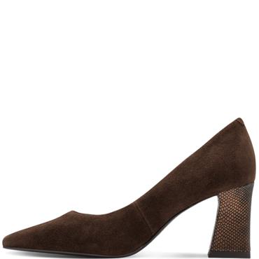 TAMARIS WOMENS MID HEEL COURT SHOE - MOCCA SUEDE