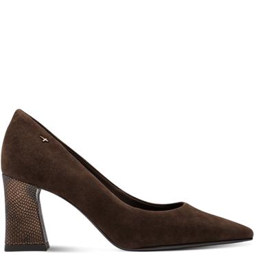 TAMARIS WOMENS MID HEEL COURT SHOE - MOCCA SUEDE
