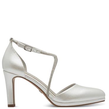 TAMARIS WOMENS MED HEEL STRAP SANDAL - PEARL