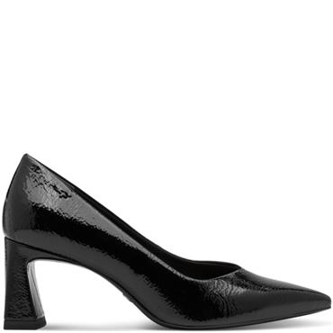 TAMARIS WOMENS MID HEEL COURT SHOE - BLACK