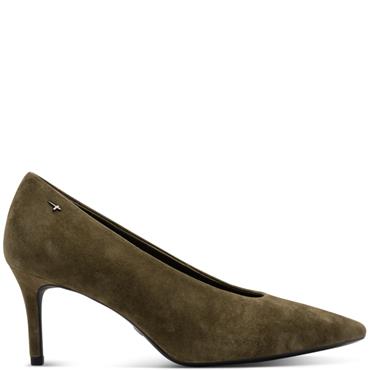 TAMARIS WOMENS MID HEEL COURT SHOE - OLIVE