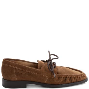 TAMARIS WOMENS LEATHER LACE LOAFER - BROWN