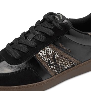 TAMARIS WOMENS LACE TRAINER - BLACK SNAKE