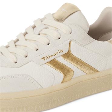 TAMARIS WOMENS LACE TRAINER - WHITE GOLD