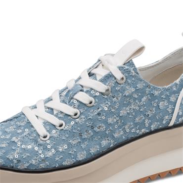 TAMARIS WOMENS WEDGE LACE TRAINER - DENIM