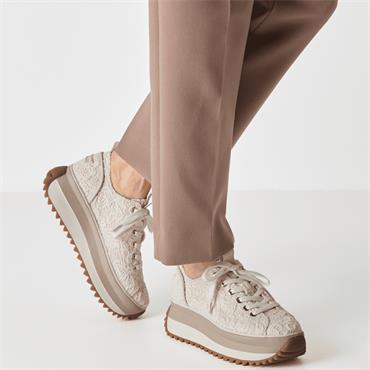 TAMARIS WOMENS WEDGE LACE TRAINER - IVORY MULTI