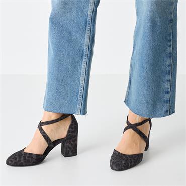 TAMARIS WOMENS MID HEEL STRAP SANDAL - GREY LEOPARD