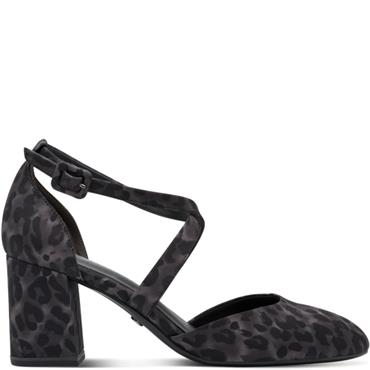 TAMARIS WOMENS MID HEEL STRAP SANDAL - GREY LEOPARD