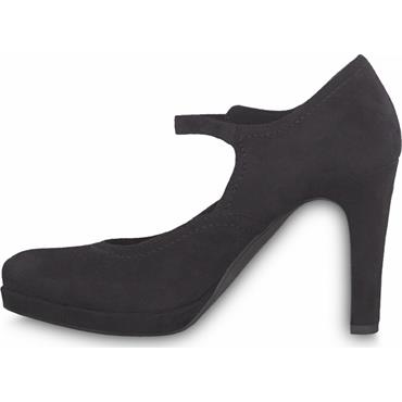 TAMARIS WOMENS BUCKLE STRAP COURT SHOE - BLACK SUEDE