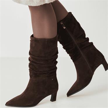 TAMARIS WOMENS LEATHER ZIP HIGH LEG BOOT - MOCCA