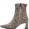 TAMARIS WOMENS MID HEEL ZIP ANKLE BOOT - BEIGE SNAKE