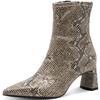 TAMARIS WOMENS MID HEEL ZIP ANKLE BOOT - BEIGE SNAKE
