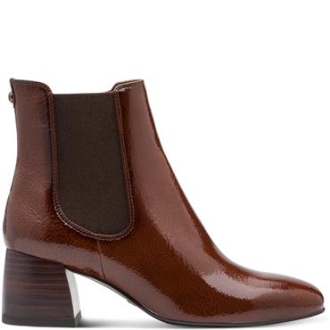 TAMARIS WOMENS ZIP CHELSEA ANKLE BOOT - COGNAC PATENT