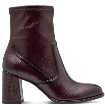 TAMARIS WOMENS ZIP ANKLE BOOT - MERLOT PATENT