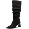 TAMARIS WOMENS ANIMAL PRINT HIGHLEG BOOT - BLACK SUEDE