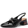 TAMARIS WOMENS LOW HEEL STRAP SLING BACK - BLACK PATENT