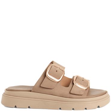 TAMARIS WOMENS BUCKLE STRAP SANDAL - TAUPE NUBUCK