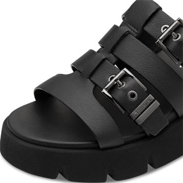 TAMARIS WOMENS WEDGE STRAP SANDAL - BLACK