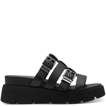 TAMARIS WOMENS WEDGE STRAP SANDAL - BLACK