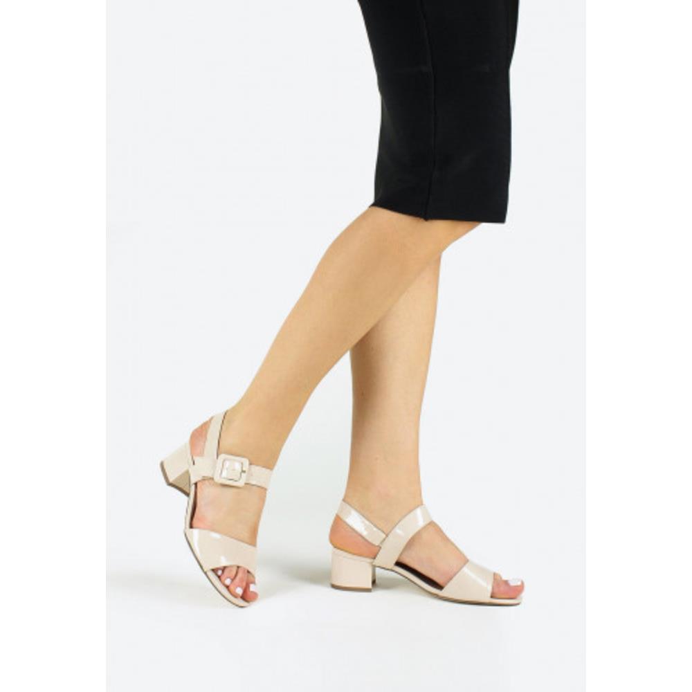 TAMARIS LDS LOW HEEL STRAP SANDAL CREAM PATENT Paul Byron Shoes