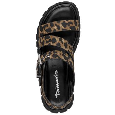 TAMARIS WOMENS WEDGE STRAP SANDAL - LEOPARD ANIMAL PRINT