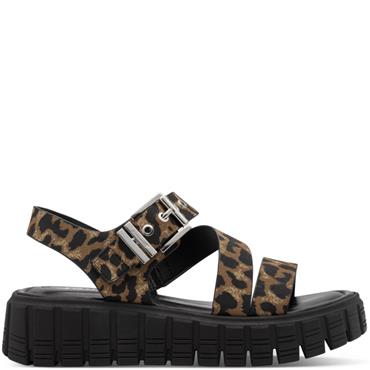TAMARIS WOMENS WEDGE STRAP SANDAL - LEOPARD ANIMAL PRINT
