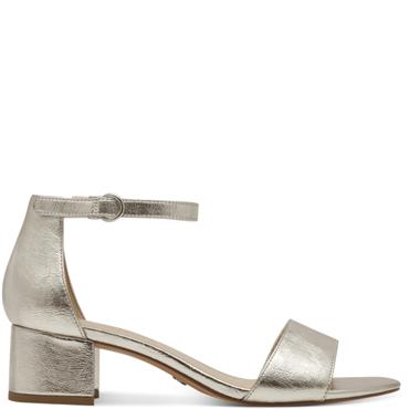 TAMARIS WOMENS MID HEEL STRAP SANDAL - PLATINUM