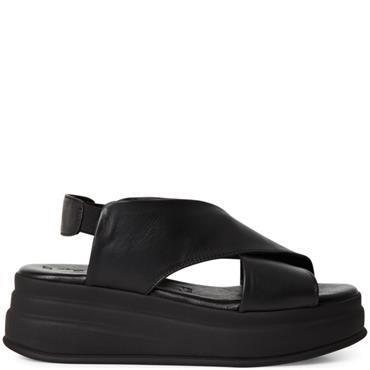 TAMARIS WOMENS WEDGE STRAP SANDAL - BLACK