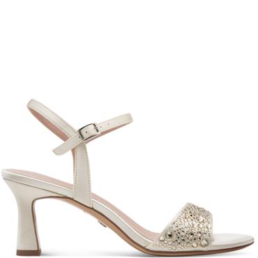 TAMARIS WOMENS MID HEEL STRAP SANDAL - PEARL