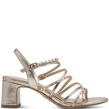 TAMARIS WOMENS MID HEEL STRAP SANDAL - LIGHT GOLD