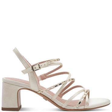 TAMARIS WOMENS MID HEEL STRAP SANDAL - PEARL