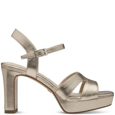 TAMARIS WOMENS MID HEEL STRAP SANDAL - LIGHT GOLD
