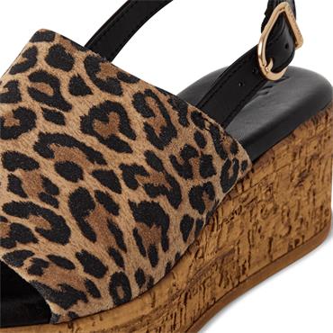 TAMARIS WOMENS WEDGE STRAP SANDAL - LEOPARD