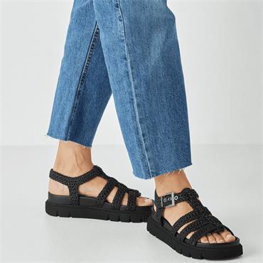 TAMARIS WOMENS WEDGE STRAP SANDAL - BLACK