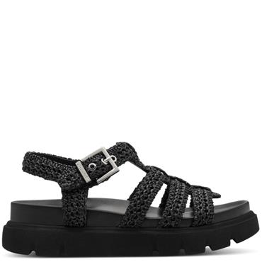 TAMARIS WOMENS WEDGE STRAP SANDAL - BLACK