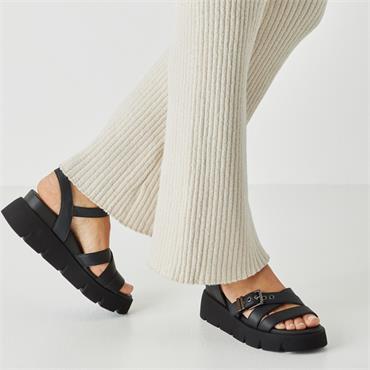 TAMARIS WOMENS WEDGE STRAP SANDAL - BLACK